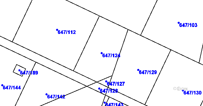 Parcela st. 647/124 v KÚ Oblekovice, Katastrální mapa
