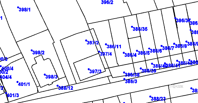 Parcela st. 397/4 v KÚ Oblekovice, Katastrální mapa