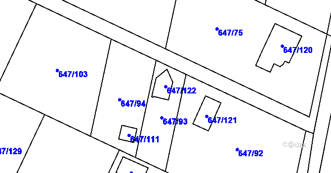Parcela st. 647/122 v KÚ Oblekovice, Katastrální mapa