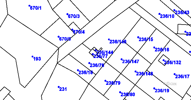 Parcela st. 236/144 v KÚ Oblekovice, Katastrální mapa