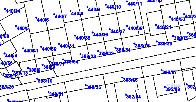 Parcela st. 388/32 v KÚ Oblekovice, Katastrální mapa