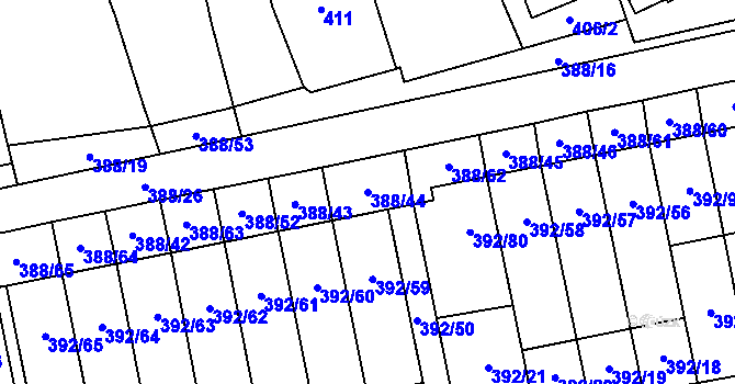 Parcela st. 388/44 v KÚ Oblekovice, Katastrální mapa
