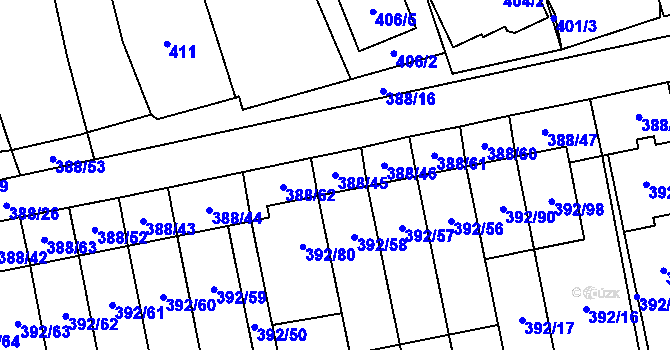 Parcela st. 388/45 v KÚ Oblekovice, Katastrální mapa