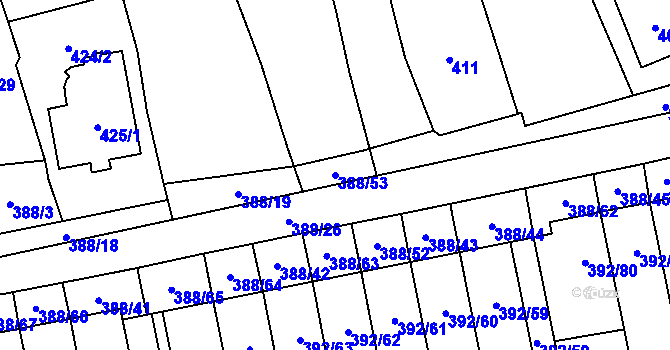 Parcela st. 388/53 v KÚ Oblekovice, Katastrální mapa