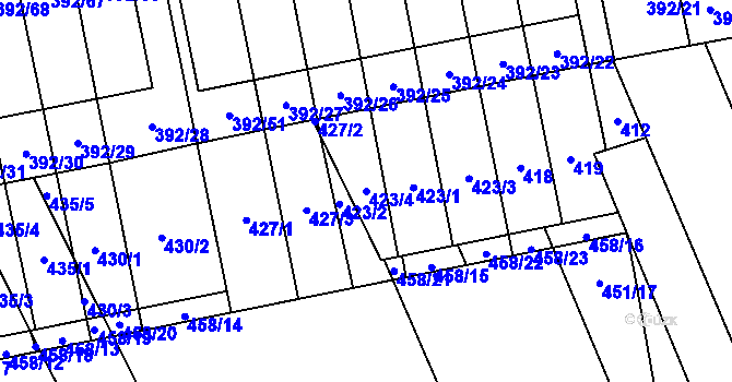 Parcela st. 423/4 v KÚ Oblekovice, Katastrální mapa
