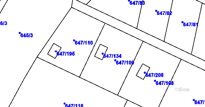 Parcela st. 647/134 v KÚ Oblekovice, Katastrální mapa