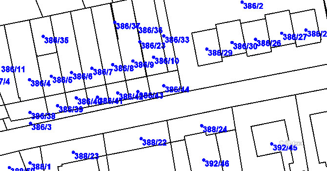 Parcela st. 386/44 v KÚ Oblekovice, Katastrální mapa