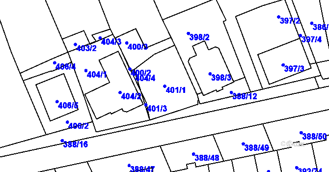 Parcela st. 401/1 v KÚ Oblekovice, Katastrální mapa