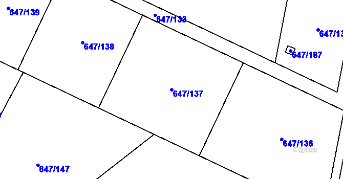Parcela st. 647/137 v KÚ Oblekovice, Katastrální mapa