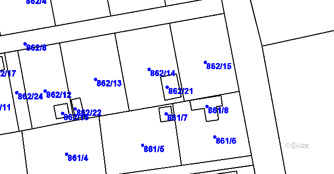 Parcela st. 862/21 v KÚ Oblekovice, Katastrální mapa