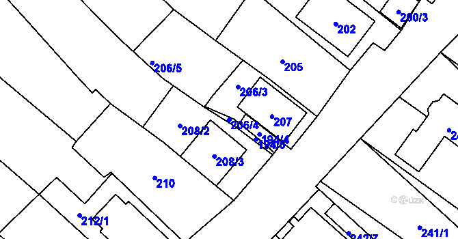 Parcela st. 206/4 v KÚ Oblekovice, Katastrální mapa