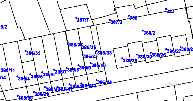 Parcela st. 386/33 v KÚ Oblekovice, Katastrální mapa