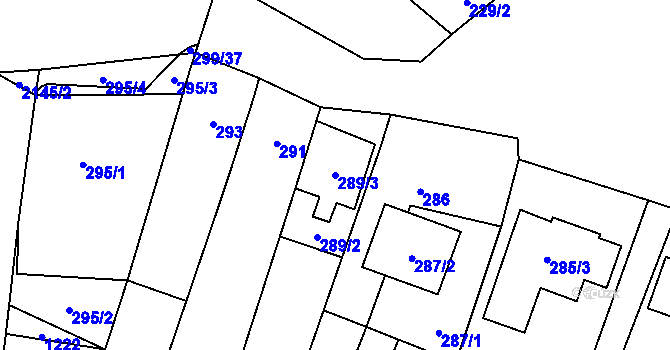 Parcela st. 289/3 v KÚ Oblekovice, Katastrální mapa