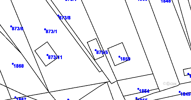 Parcela st. 875/5 v KÚ Oblekovice, Katastrální mapa