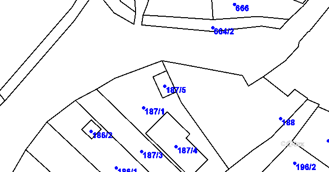 Parcela st. 187/5 v KÚ Oblekovice, Katastrální mapa