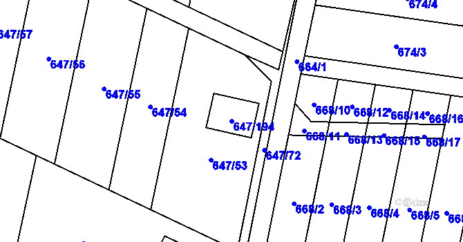 Parcela st. 647/194 v KÚ Oblekovice, Katastrální mapa