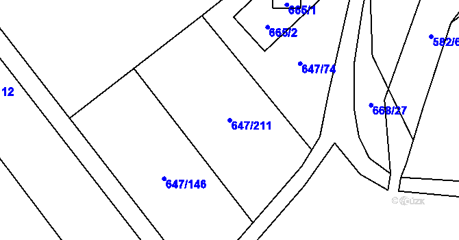 Parcela st. 647/211 v KÚ Oblekovice, Katastrální mapa