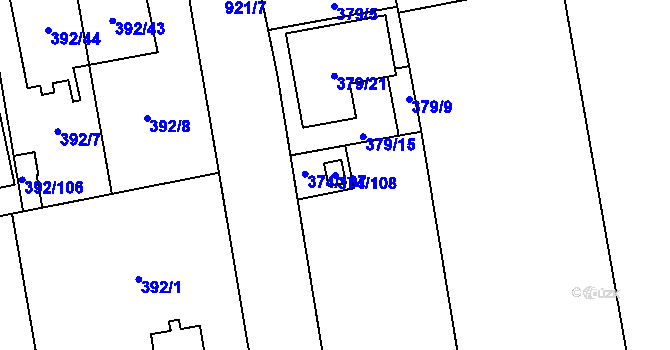 Parcela st. 374/108 v KÚ Oblekovice, Katastrální mapa