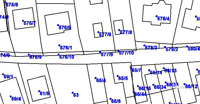 Parcela st. 577/9 v KÚ Oblekovice, Katastrální mapa