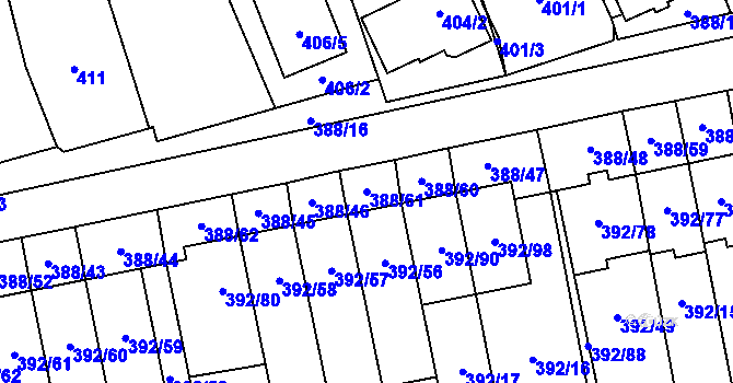 Parcela st. 388/61 v KÚ Oblekovice, Katastrální mapa