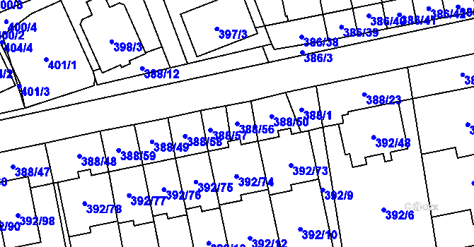 Parcela st. 388/56 v KÚ Oblekovice, Katastrální mapa