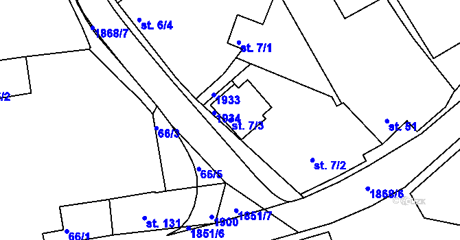 Parcela st. 7/3 v KÚ Obora u Kaznějova, Katastrální mapa