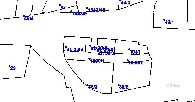 Parcela st. 30/3 v KÚ Obora u Kaznějova, Katastrální mapa