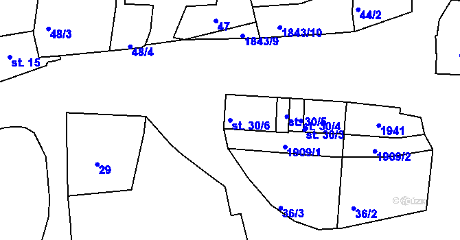 Parcela st. 30/6 v KÚ Obora u Kaznějova, Katastrální mapa