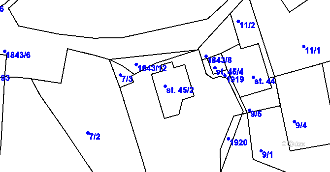 Parcela st. 45/2 v KÚ Obora u Kaznějova, Katastrální mapa