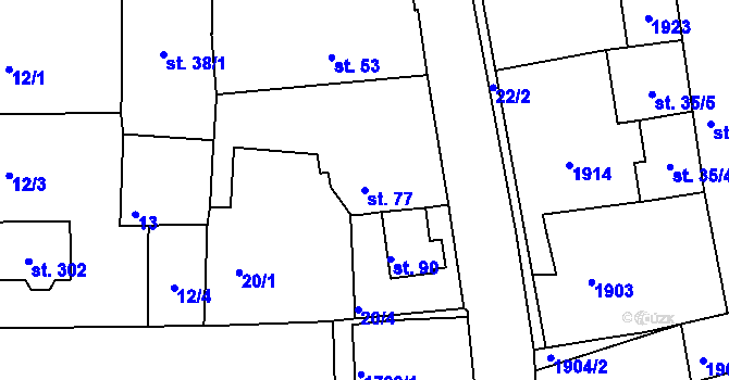 Parcela st. 77 v KÚ Obora u Kaznějova, Katastrální mapa