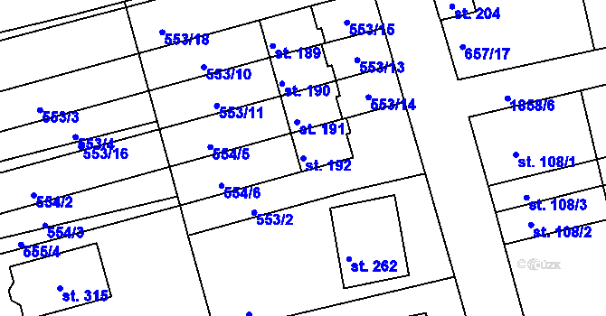 Parcela st. 192 v KÚ Obora u Kaznějova, Katastrální mapa