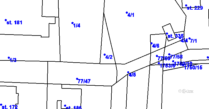 Parcela st. 4/2 v KÚ Obora u Kaznějova, Katastrální mapa