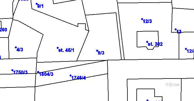 Parcela st. 9/3 v KÚ Obora u Kaznějova, Katastrální mapa