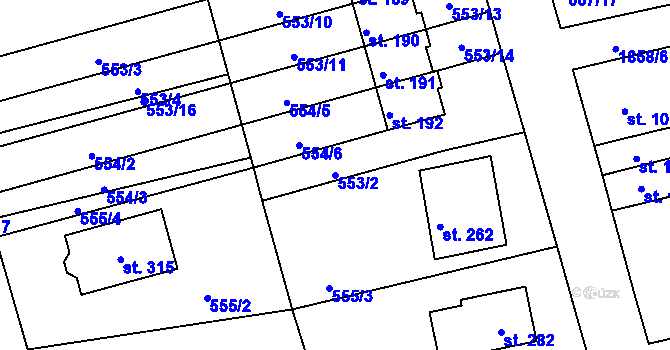 Parcela st. 553/2 v KÚ Obora u Kaznějova, Katastrální mapa