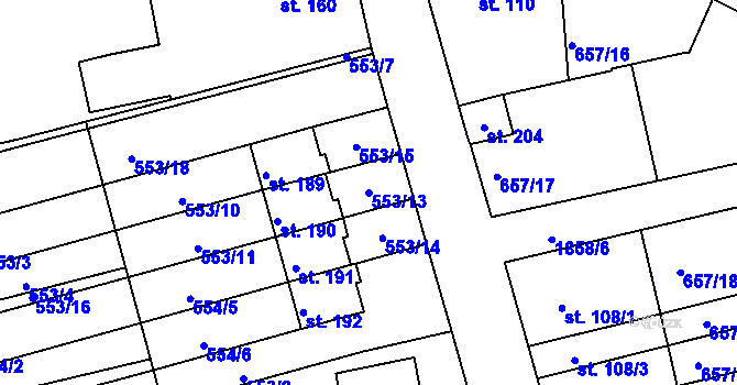 Parcela st. 553/13 v KÚ Obora u Kaznějova, Katastrální mapa