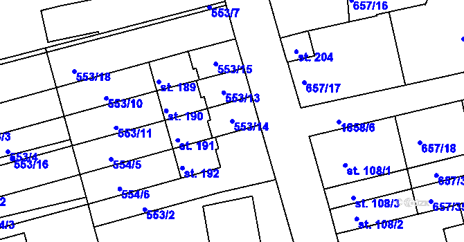 Parcela st. 553/14 v KÚ Obora u Kaznějova, Katastrální mapa