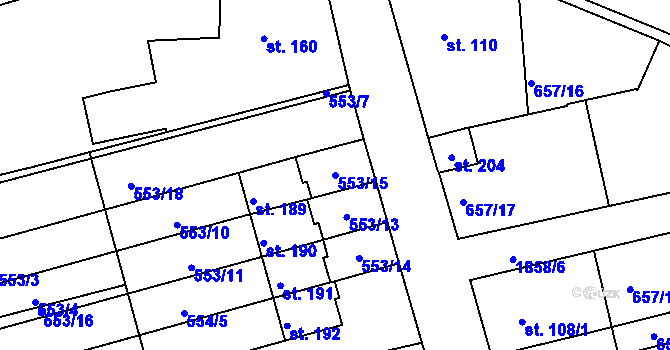 Parcela st. 553/15 v KÚ Obora u Kaznějova, Katastrální mapa