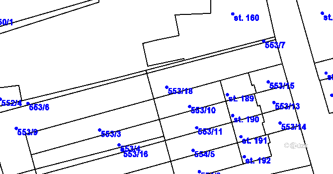 Parcela st. 553/18 v KÚ Obora u Kaznějova, Katastrální mapa