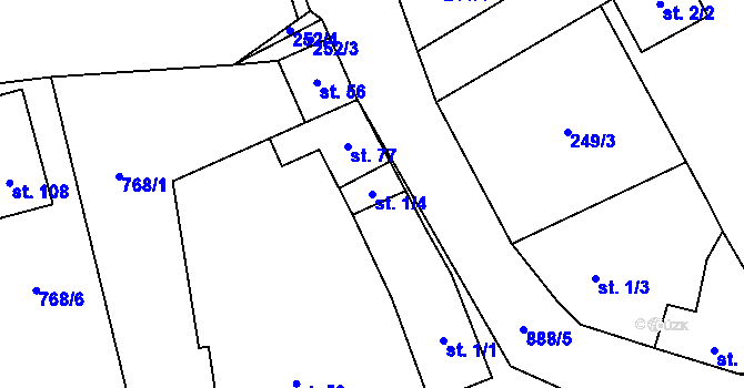 Parcela st. 1/4 v KÚ Obora u Boskovic, Katastrální mapa