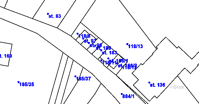 Parcela st. 118/10 v KÚ Obora u Boskovic, Katastrální mapa