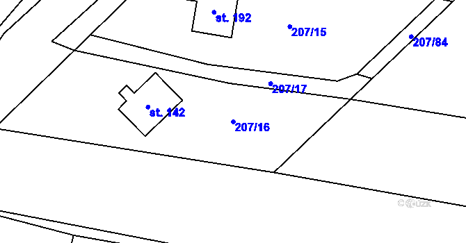 Parcela st. 207/16 v KÚ Obora u Boskovic, Katastrální mapa