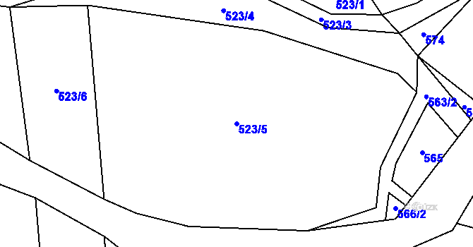 Parcela st. 523/5 v KÚ Obora u Boskovic, Katastrální mapa