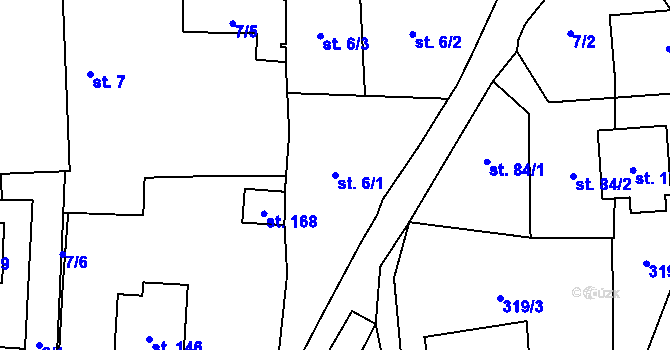 Parcela st. 6/1 v KÚ Obory, Katastrální mapa