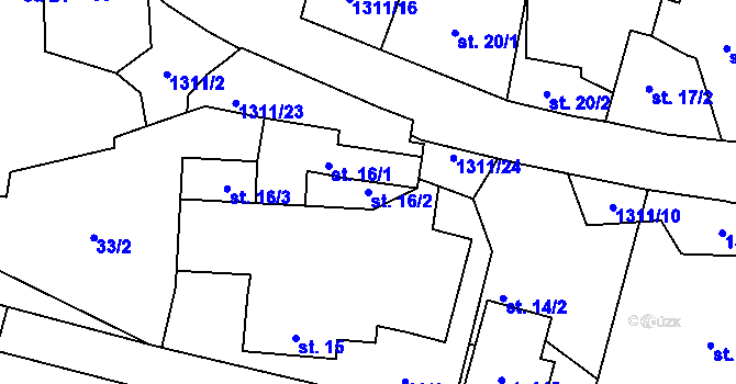 Parcela st. 16/2 v KÚ Obory, Katastrální mapa