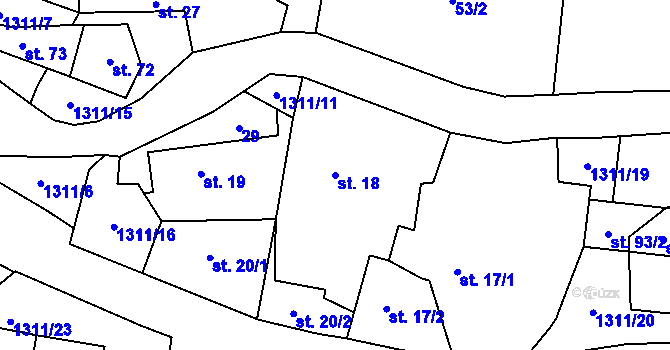 Parcela st. 18 v KÚ Obory, Katastrální mapa