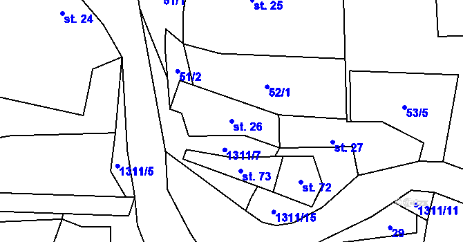 Parcela st. 26 v KÚ Obory, Katastrální mapa
