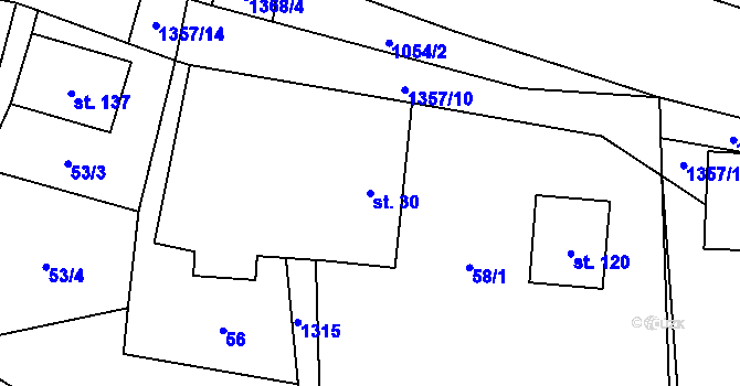 Parcela st. 30 v KÚ Obory, Katastrální mapa