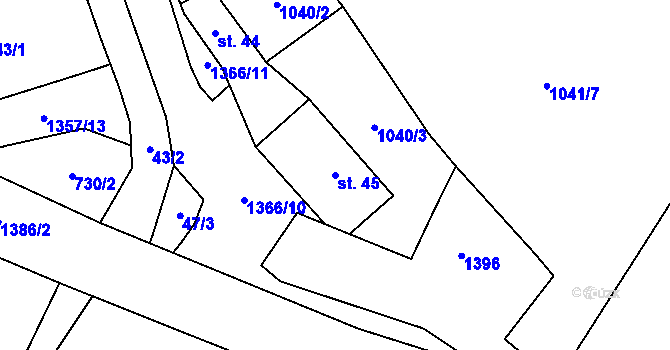 Parcela st. 45 v KÚ Obory, Katastrální mapa