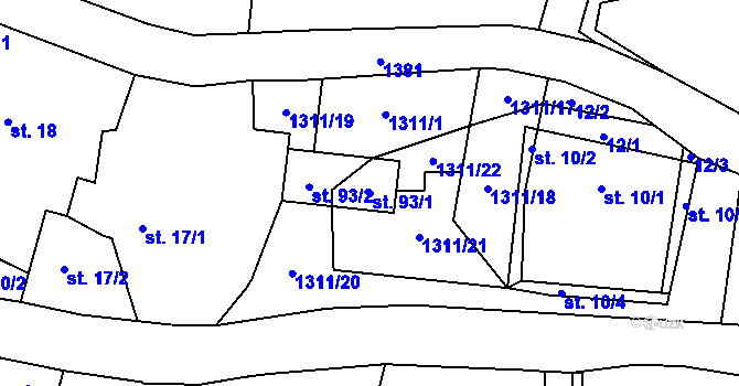 Parcela st. 93/1 v KÚ Obory, Katastrální mapa