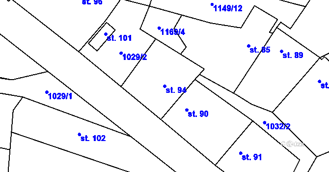 Parcela st. 94 v KÚ Obory, Katastrální mapa